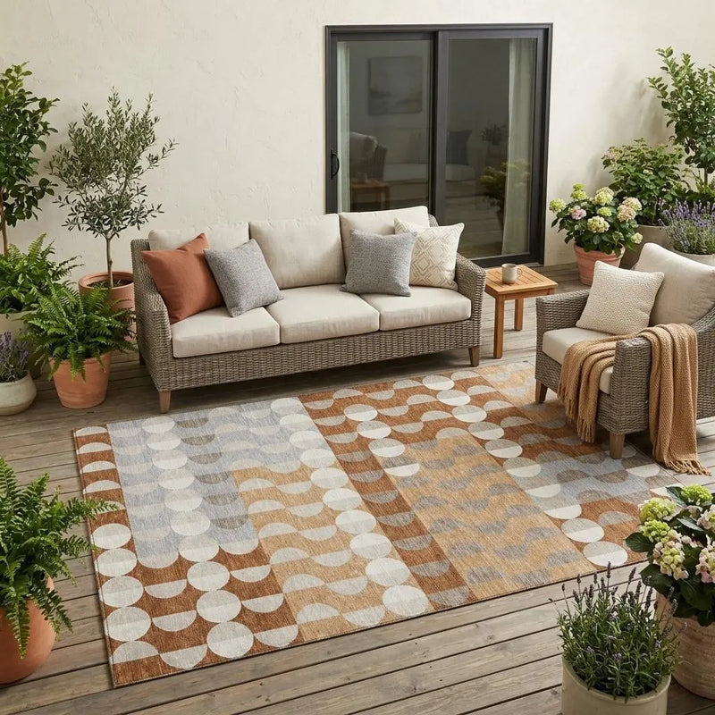 5' X 8' Orange And Ivory Geometric Washable Indoor Outdoor Area Rug Homeroots Outdoor