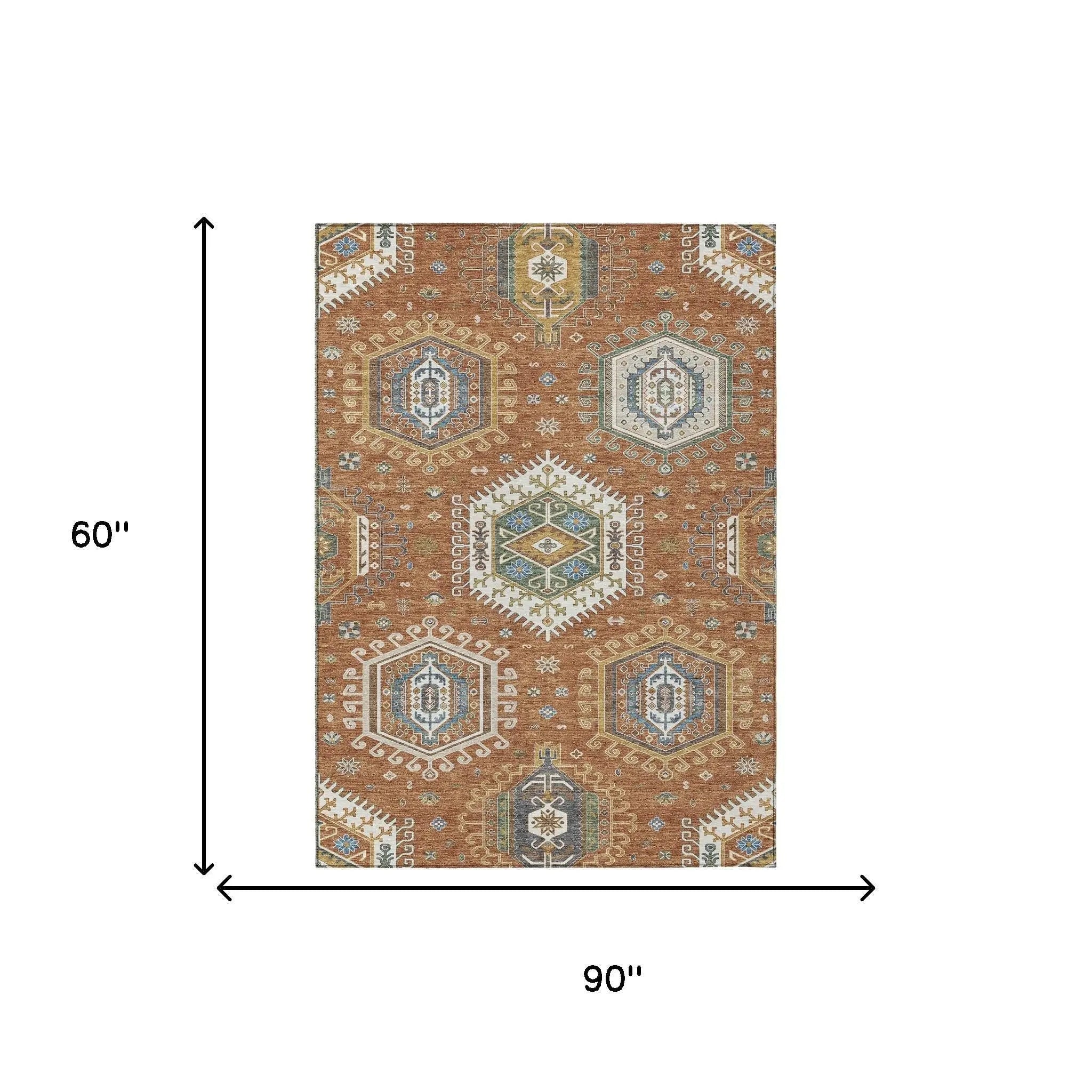 5' X 8' Orange And Ivory Tribal Washable Indoor Outdoor Area Rug Homeroots Outdoor