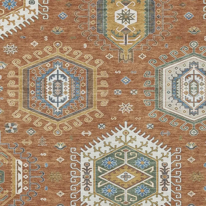 5' X 8' Orange And Ivory Tribal Washable Indoor Outdoor Area Rug Homeroots Outdoor