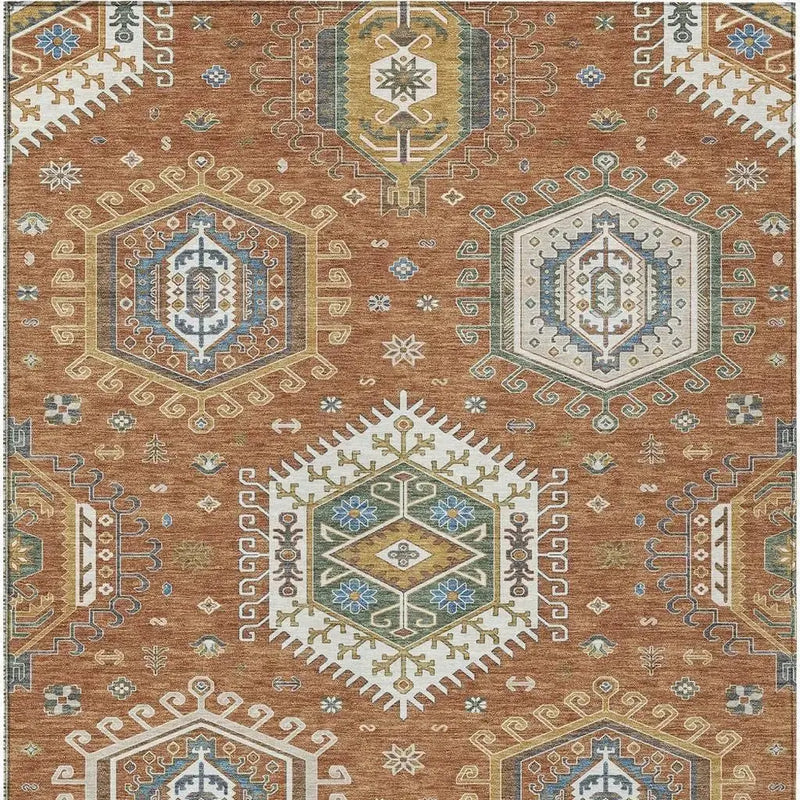 5' X 8' Orange And Ivory Tribal Washable Indoor Outdoor Area Rug Homeroots Outdoor