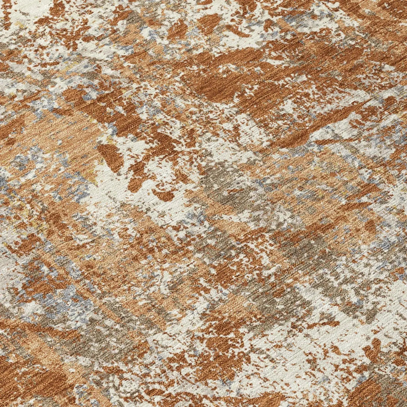 5' X 8' Orange And Khaki Abstract Washable Indoor Outdoor Area Rug Homeroots Outdoor