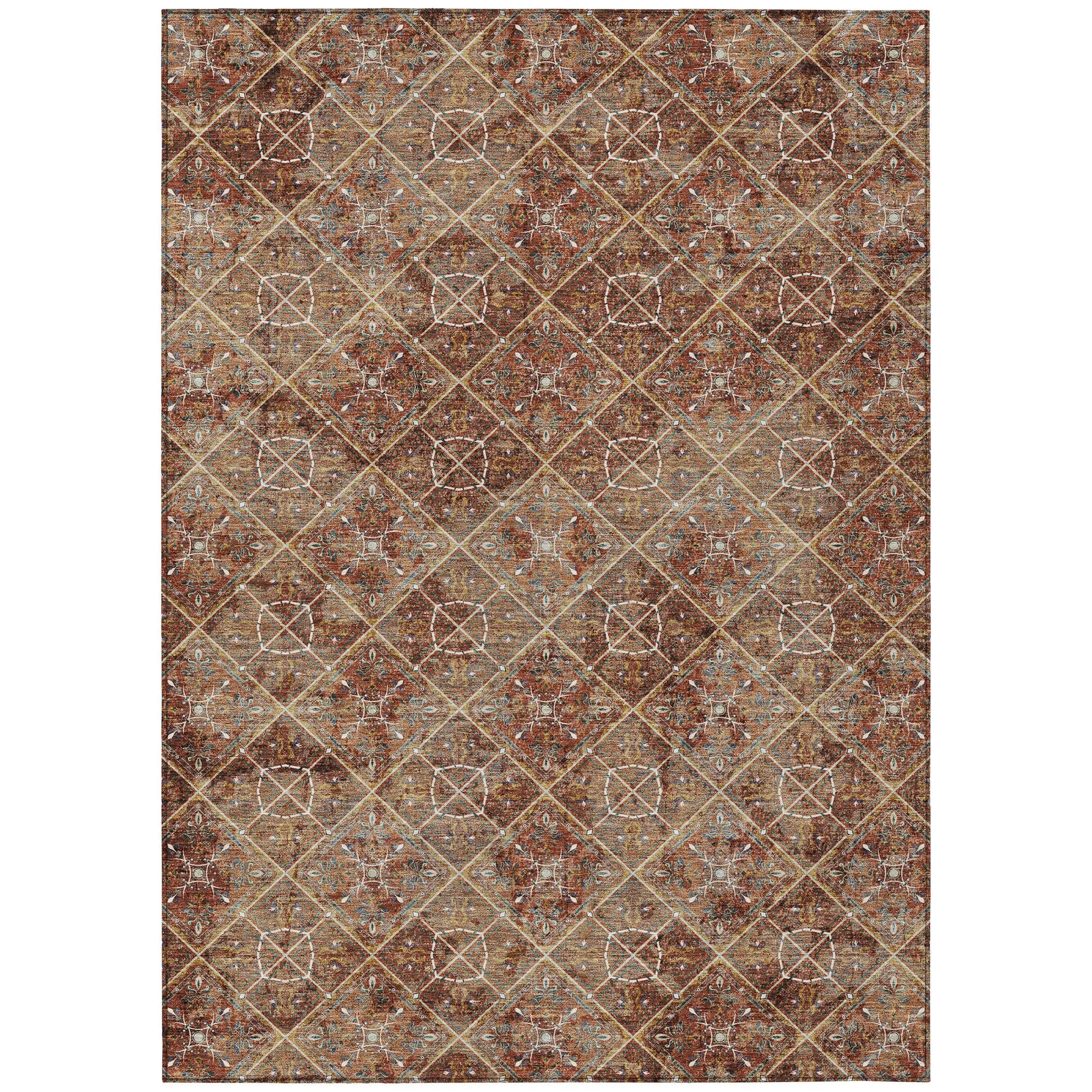 5' X 8' Orange And Khaki Geometric Washable Indoor Outdoor Area Rug Homeroots Outdoor