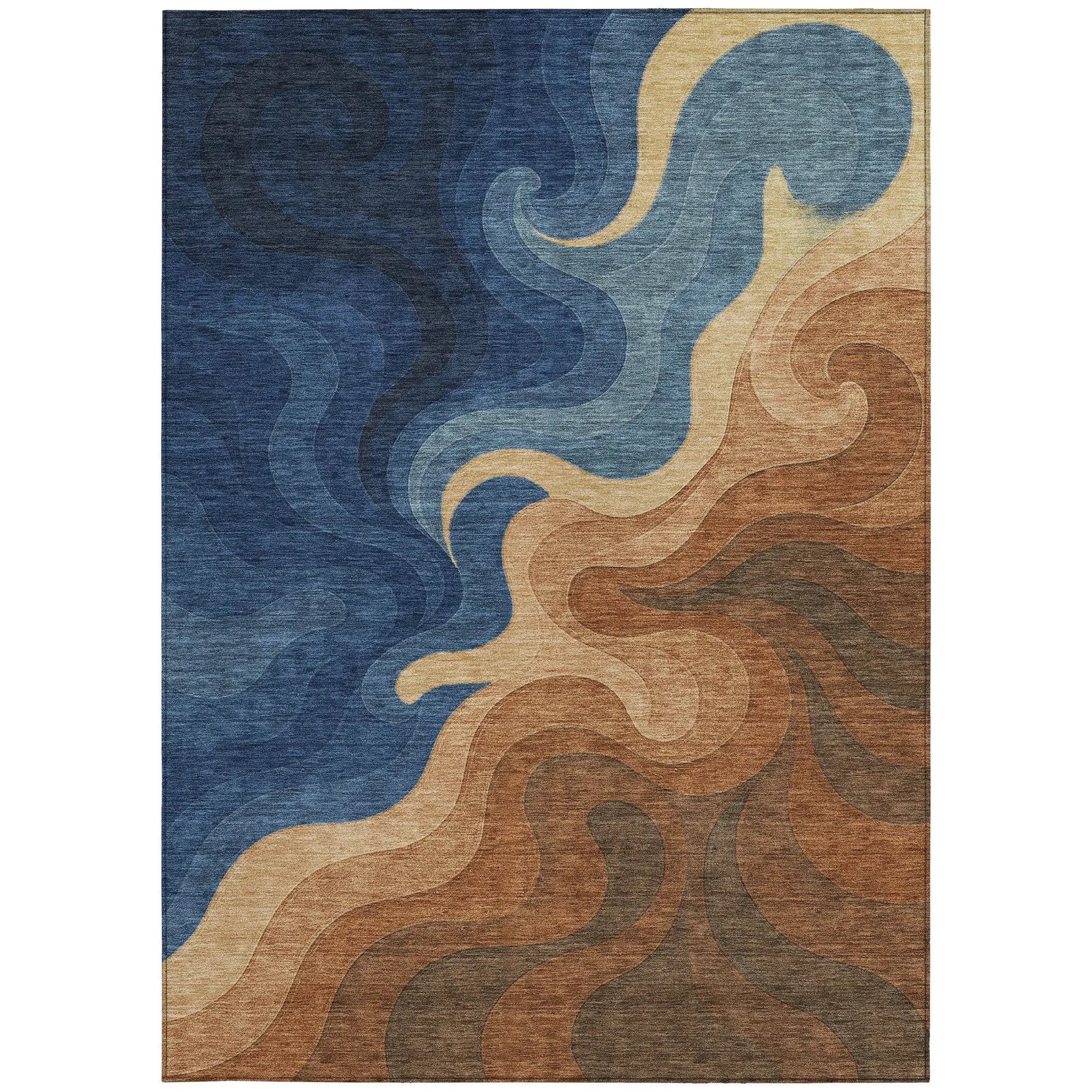 5' X 8' Orange And Navy Blue Abstract Washable Indoor Outdoor Area Rug Homeroots Outdoor