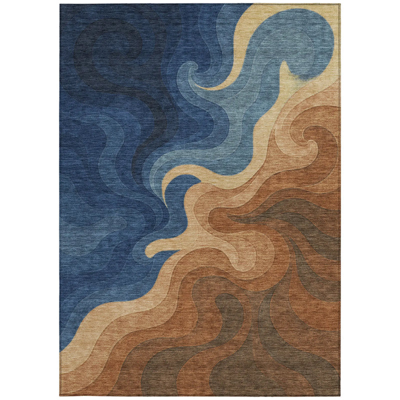 5' X 8' Orange And Navy Blue Abstract Washable Indoor Outdoor Area Rug Homeroots Outdoor