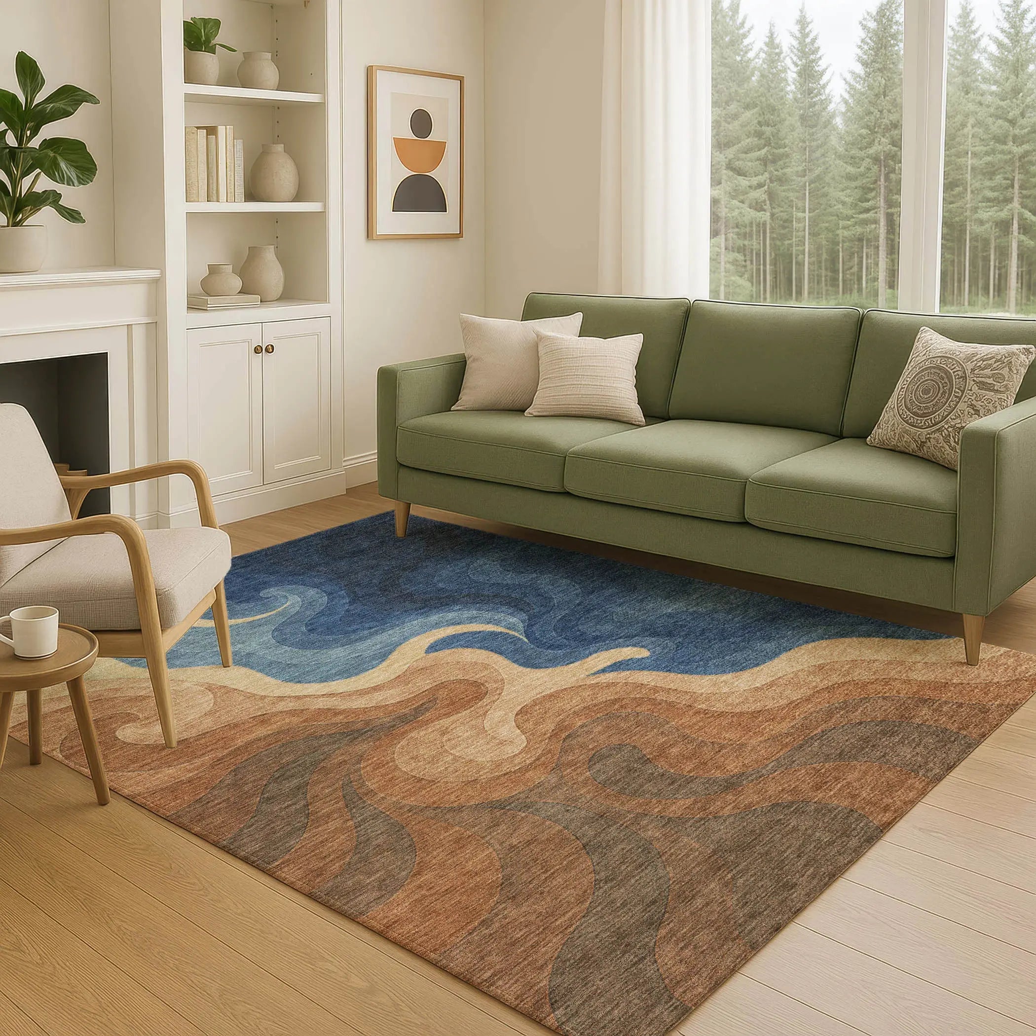 5' X 8' Orange And Navy Blue Abstract Washable Indoor Outdoor Area Rug Homeroots Outdoor