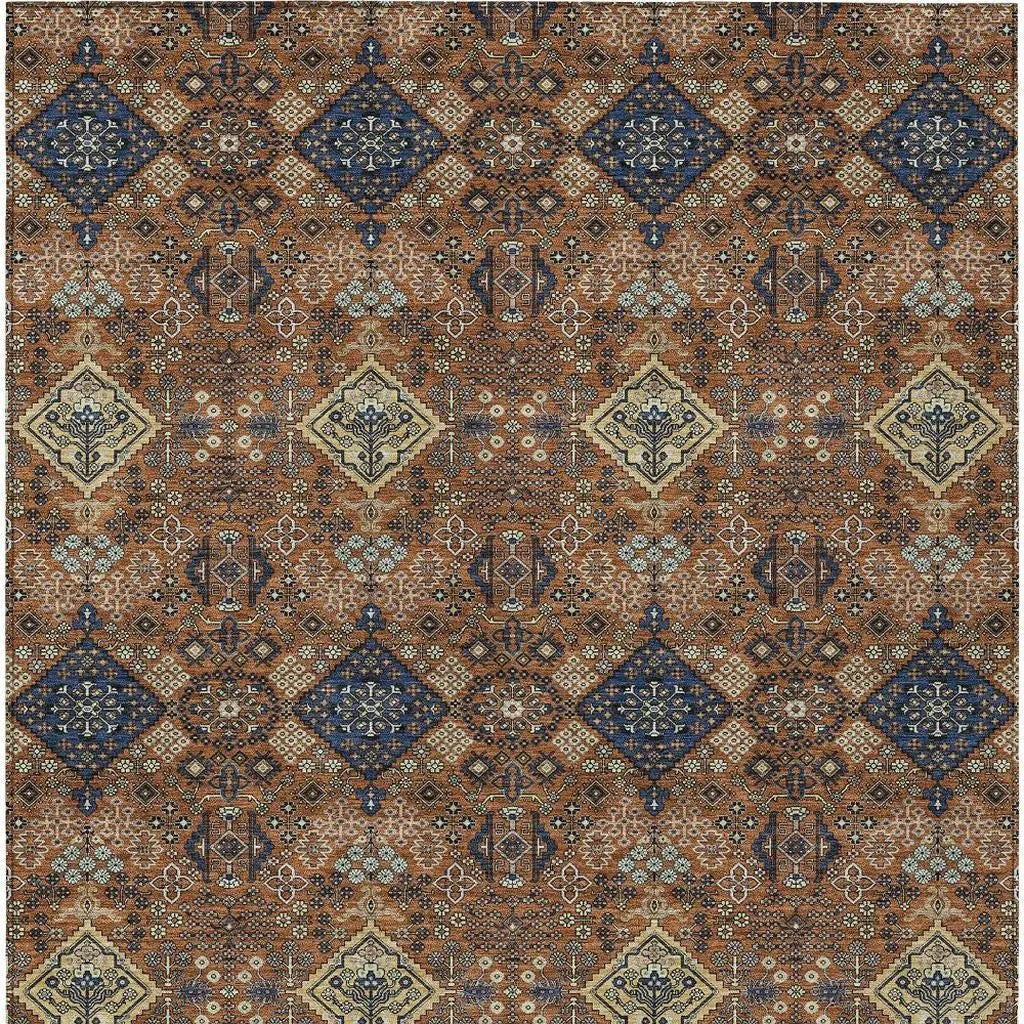 5' X 8' Orange And Navy Blue Geometric Washable Indoor Outdoor Area Rug Homeroots Outdoor