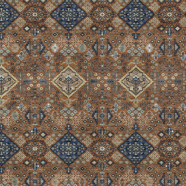 5' X 8' Orange And Navy Blue Geometric Washable Indoor Outdoor Area Rug Homeroots Outdoor