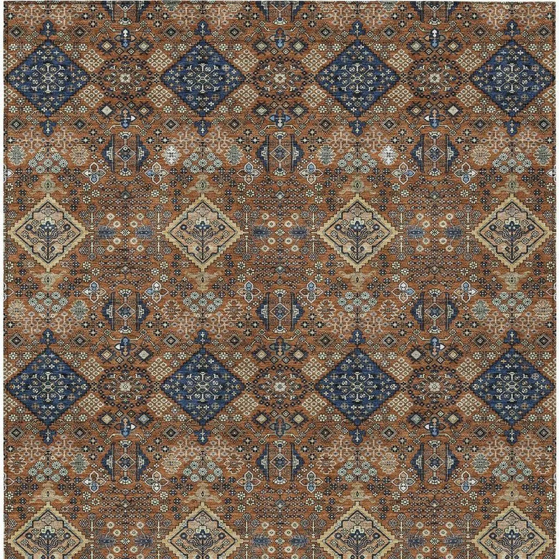 5' X 8' Orange And Navy Blue Geometric Washable Indoor Outdoor Area Rug Homeroots Outdoor