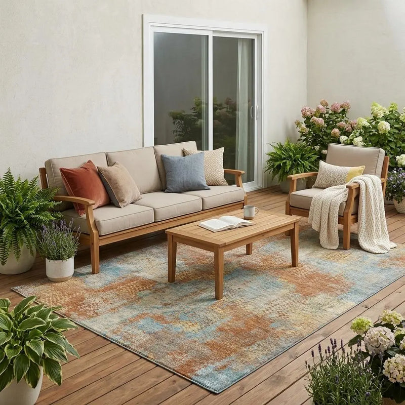 5' X 8' Orange And Rust Abstract Washable Indoor Outdoor Area Rug Homeroots Outdoor
