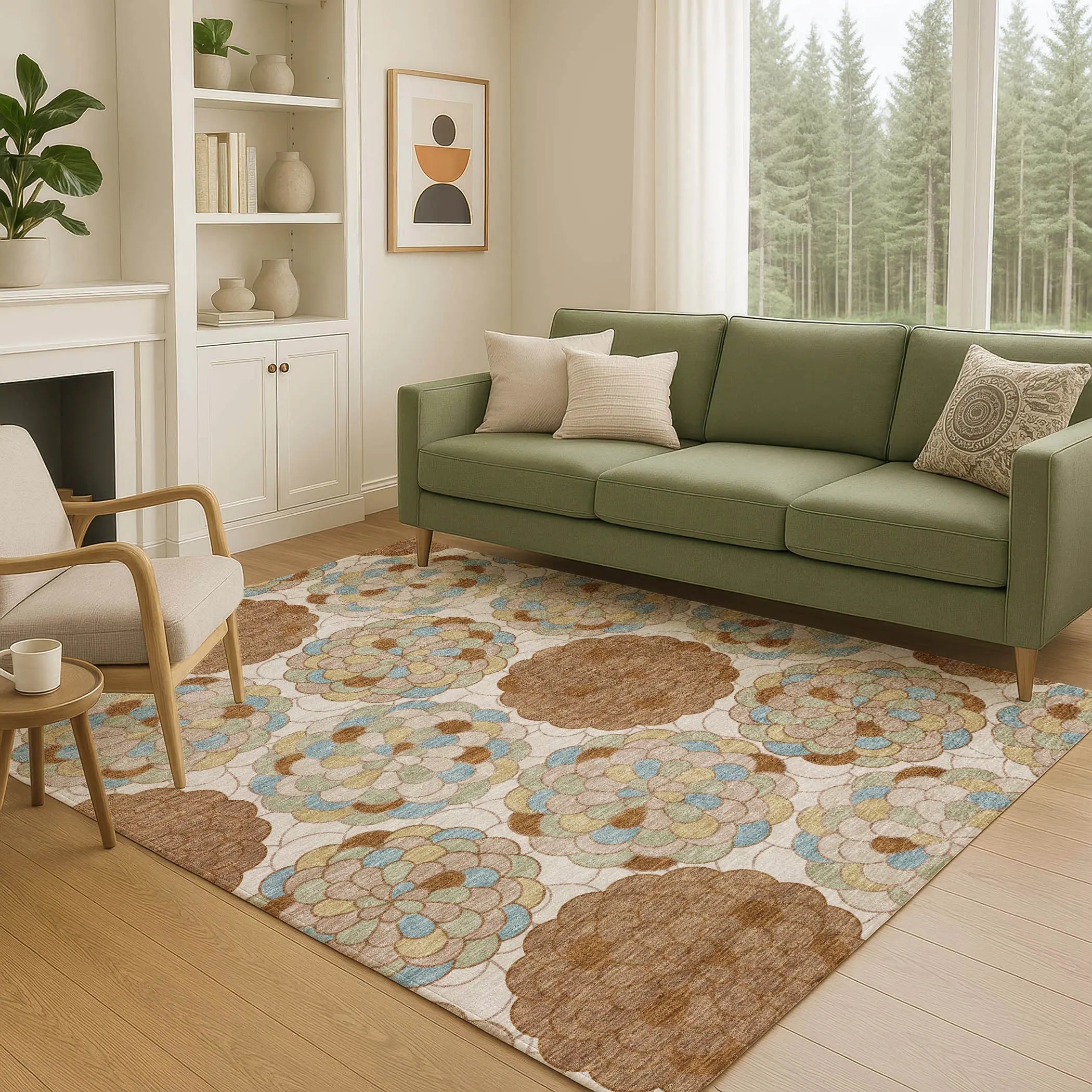 5' X 8' Orange And Rust Floral Washable Indoor Outdoor Area Rug Homeroots Outdoor