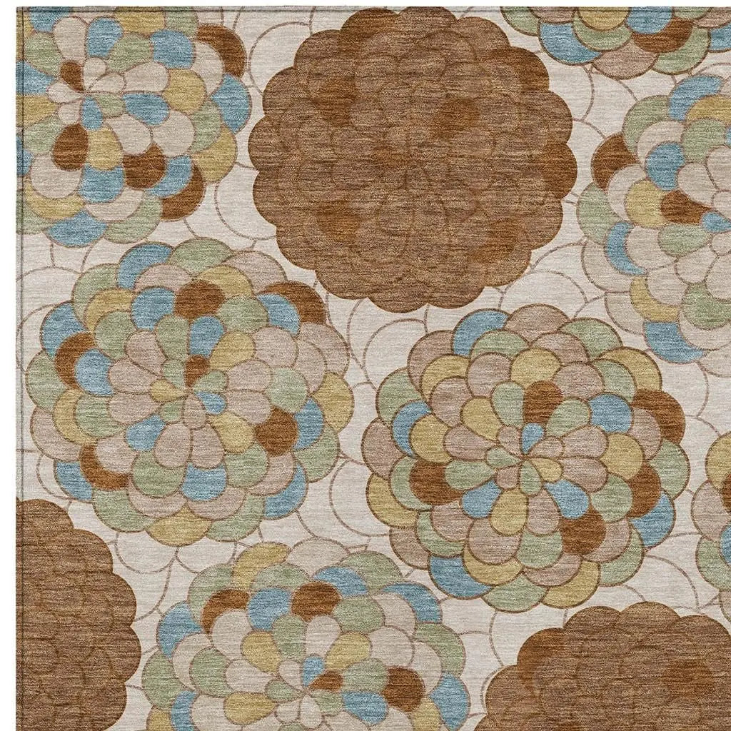 5' X 8' Orange And Rust Floral Washable Indoor Outdoor Area Rug Homeroots Outdoor