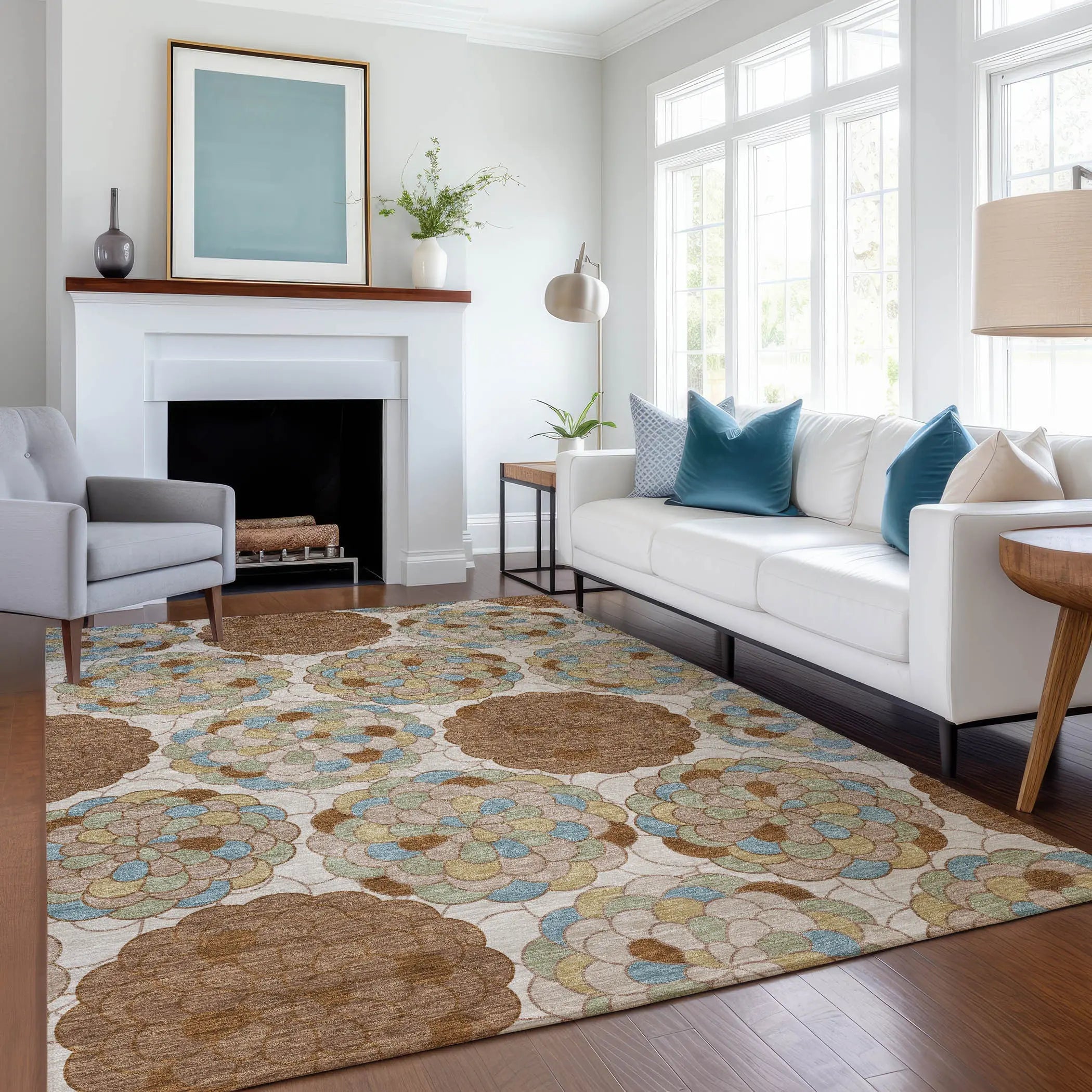 5' X 8' Orange And Rust Floral Washable Indoor Outdoor Area Rug Homeroots Outdoor
