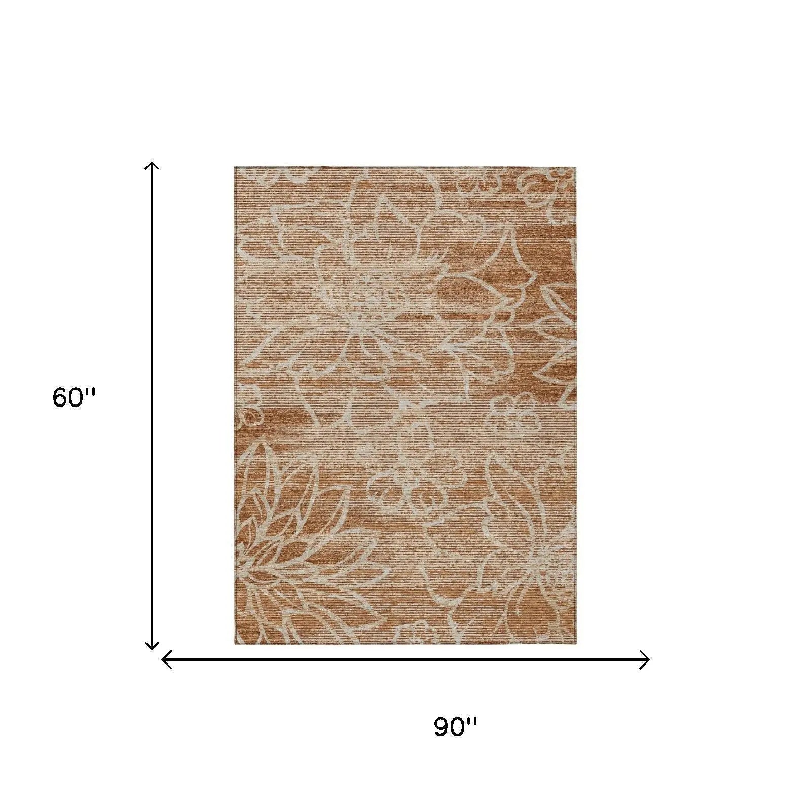5' X 8' Orange And Rust Floral Washable Indoor Outdoor Area Rug Homeroots Outdoor