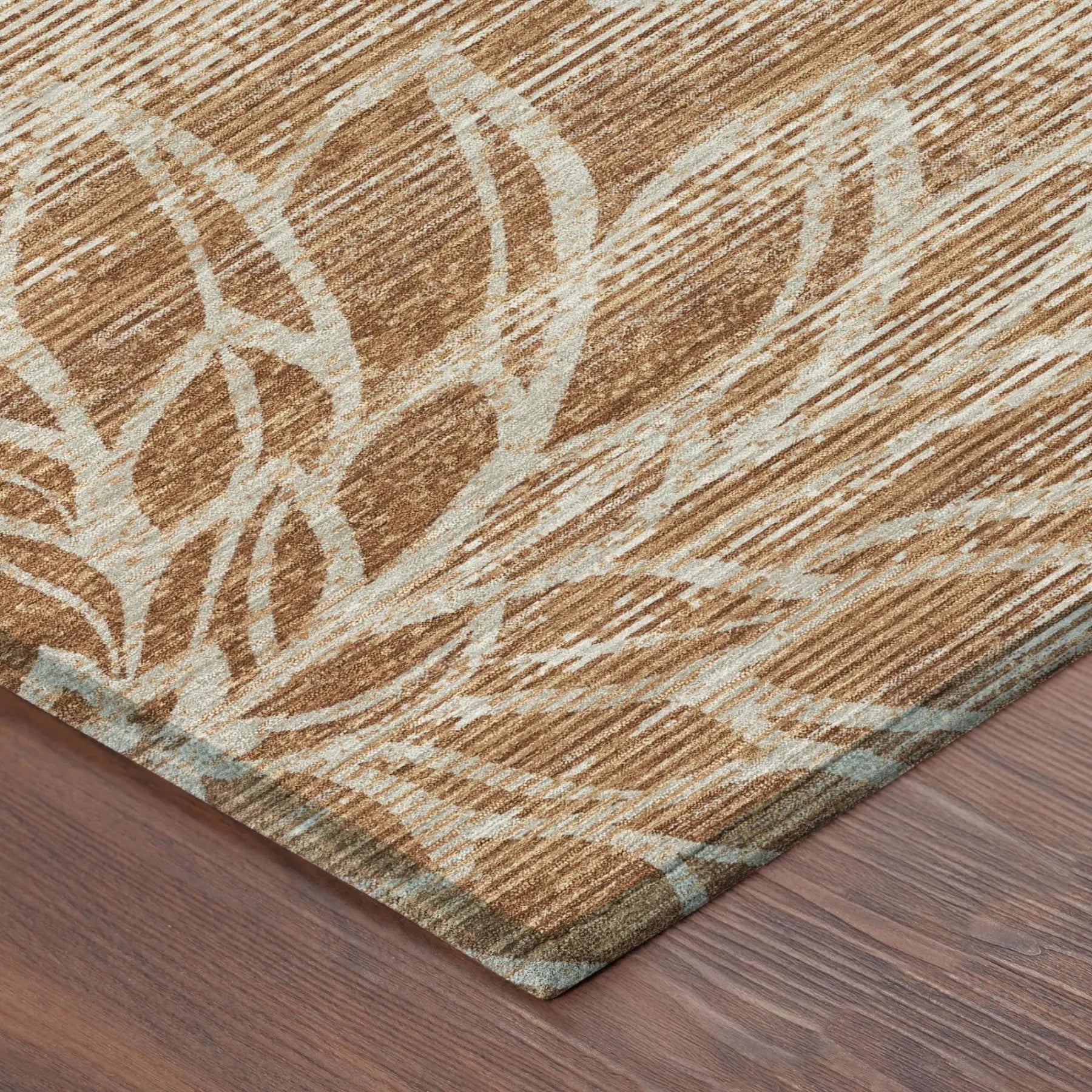 5' X 8' Orange And Rust Floral Washable Indoor Outdoor Area Rug Homeroots Outdoor