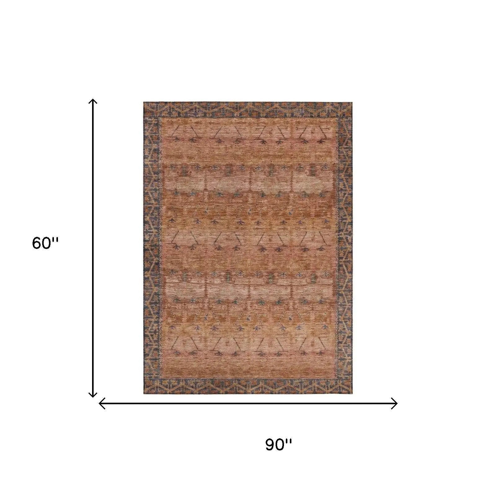 5' X 8' Orange And Rust Tribal Washable Indoor Outdoor Area Rug Homeroots Outdoor