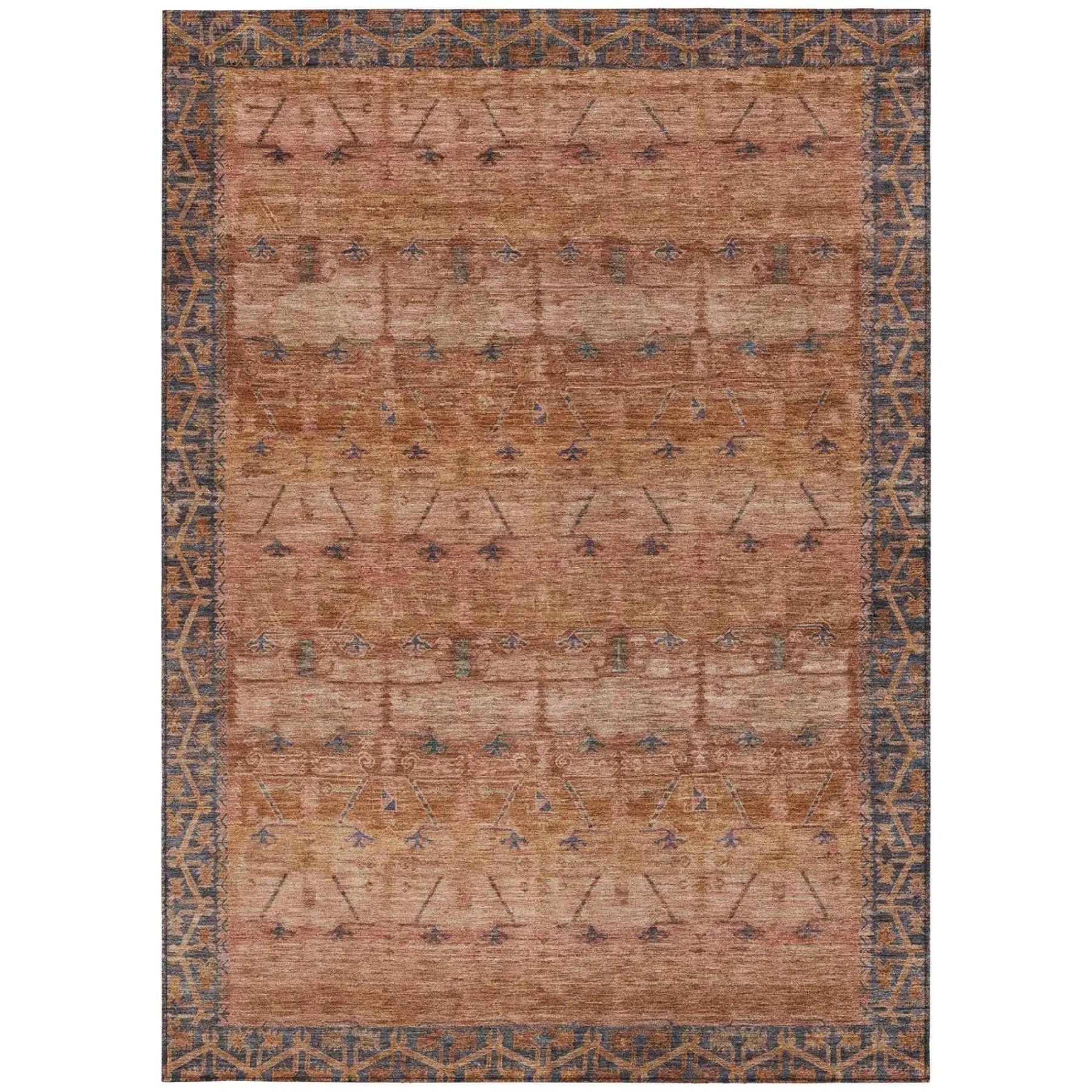 5' X 8' Orange And Rust Tribal Washable Indoor Outdoor Area Rug Homeroots Outdoor