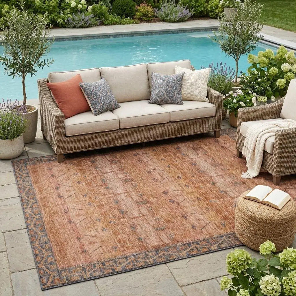 5' X 8' Orange And Rust Tribal Washable Indoor Outdoor Area Rug Homeroots Outdoor