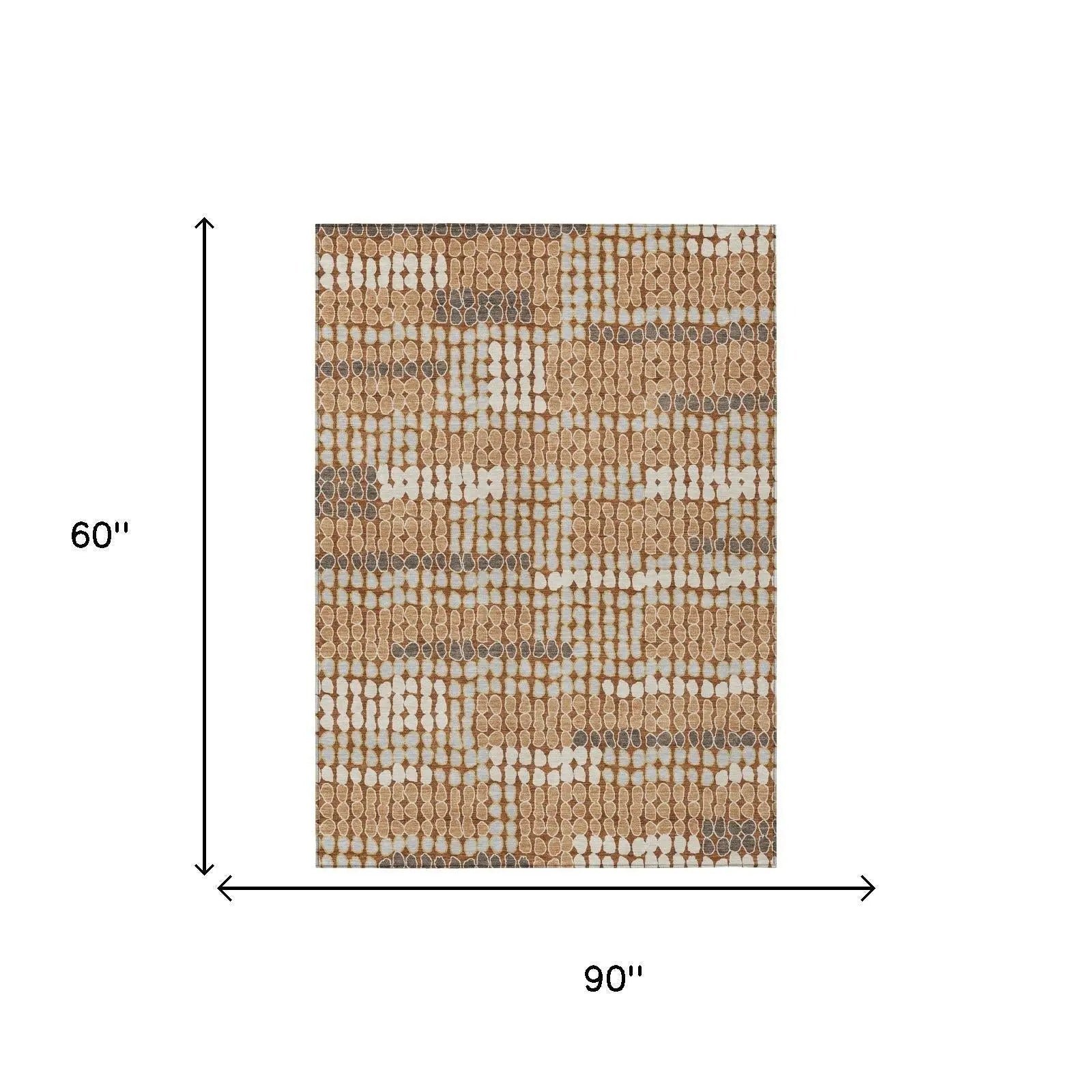 5' X 8' Orange And Silver Geometric Washable Indoor Outdoor Area Rug Homeroots Outdoor