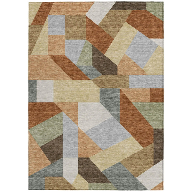 5' X 8' Orange And Silver Geometric Washable Indoor Outdoor Area Rug Homeroots Outdoor