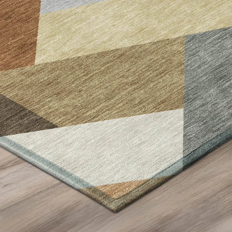 5' X 8' Orange And Silver Geometric Washable Indoor Outdoor Area Rug Homeroots Outdoor