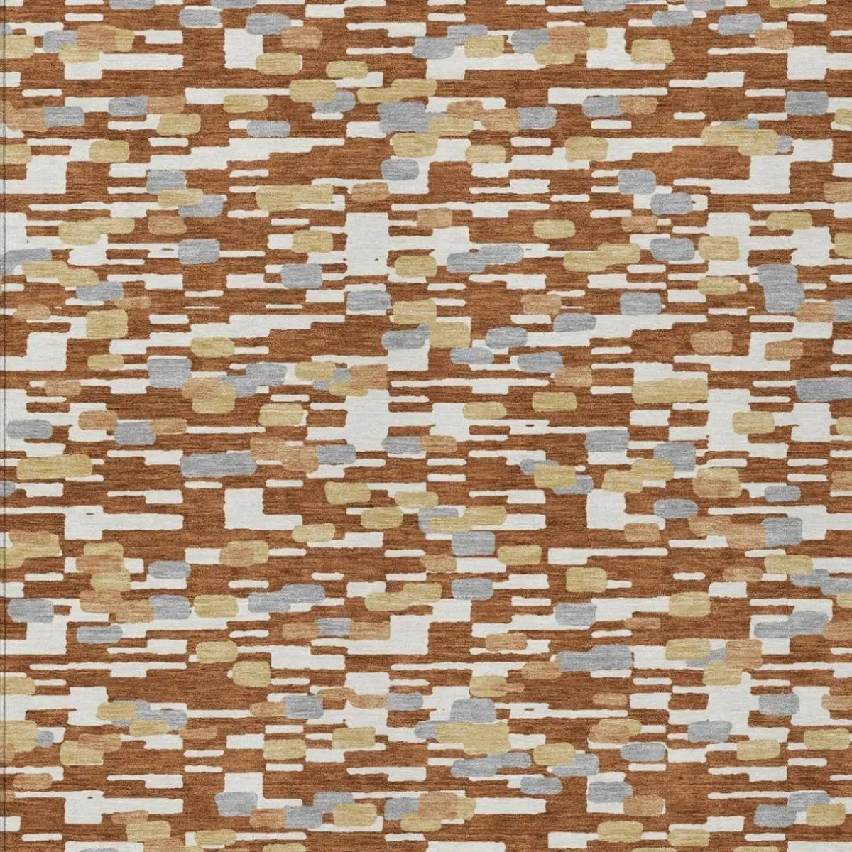 5' X 8' Orange And Silver Geometric Washable Indoor Outdoor Area Rug Homeroots Outdoor