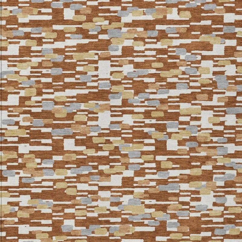 5' X 8' Orange And Silver Geometric Washable Indoor Outdoor Area Rug Homeroots Outdoor