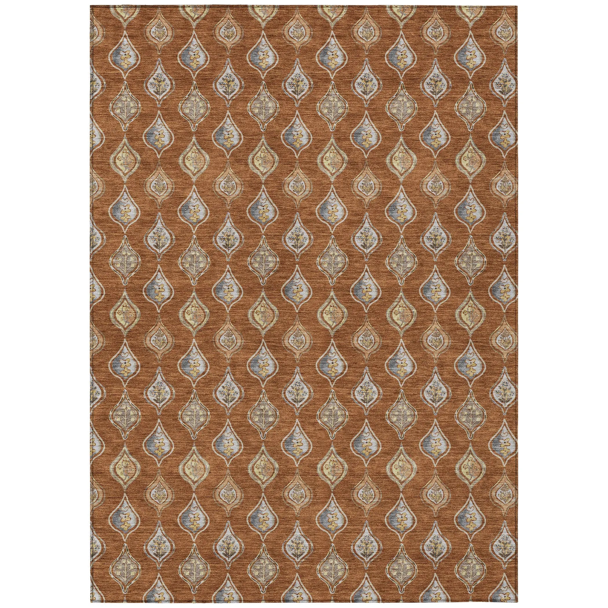 5' X 8' Orange And Taupe Floral Washable Indoor Outdoor Area Rug Homeroots Outdoor