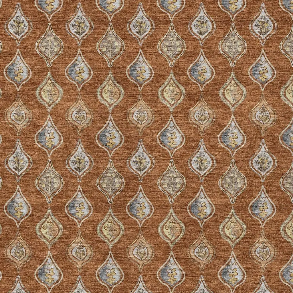 5' X 8' Orange And Taupe Floral Washable Indoor Outdoor Area Rug Homeroots Outdoor