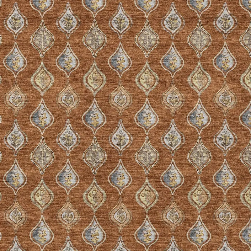 5' X 8' Orange And Taupe Floral Washable Indoor Outdoor Area Rug Homeroots Outdoor