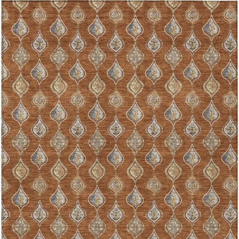 5' X 8' Orange And Taupe Floral Washable Indoor Outdoor Area Rug Homeroots Outdoor