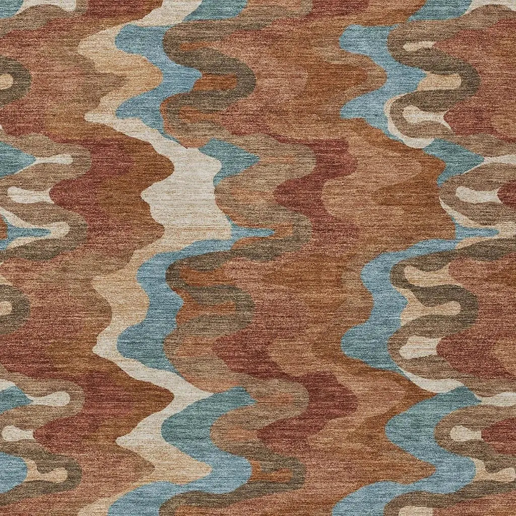 5' X 8' Orange And Teal Blue Abstract Washable Indoor Outdoor Area Rug Homeroots Outdoor