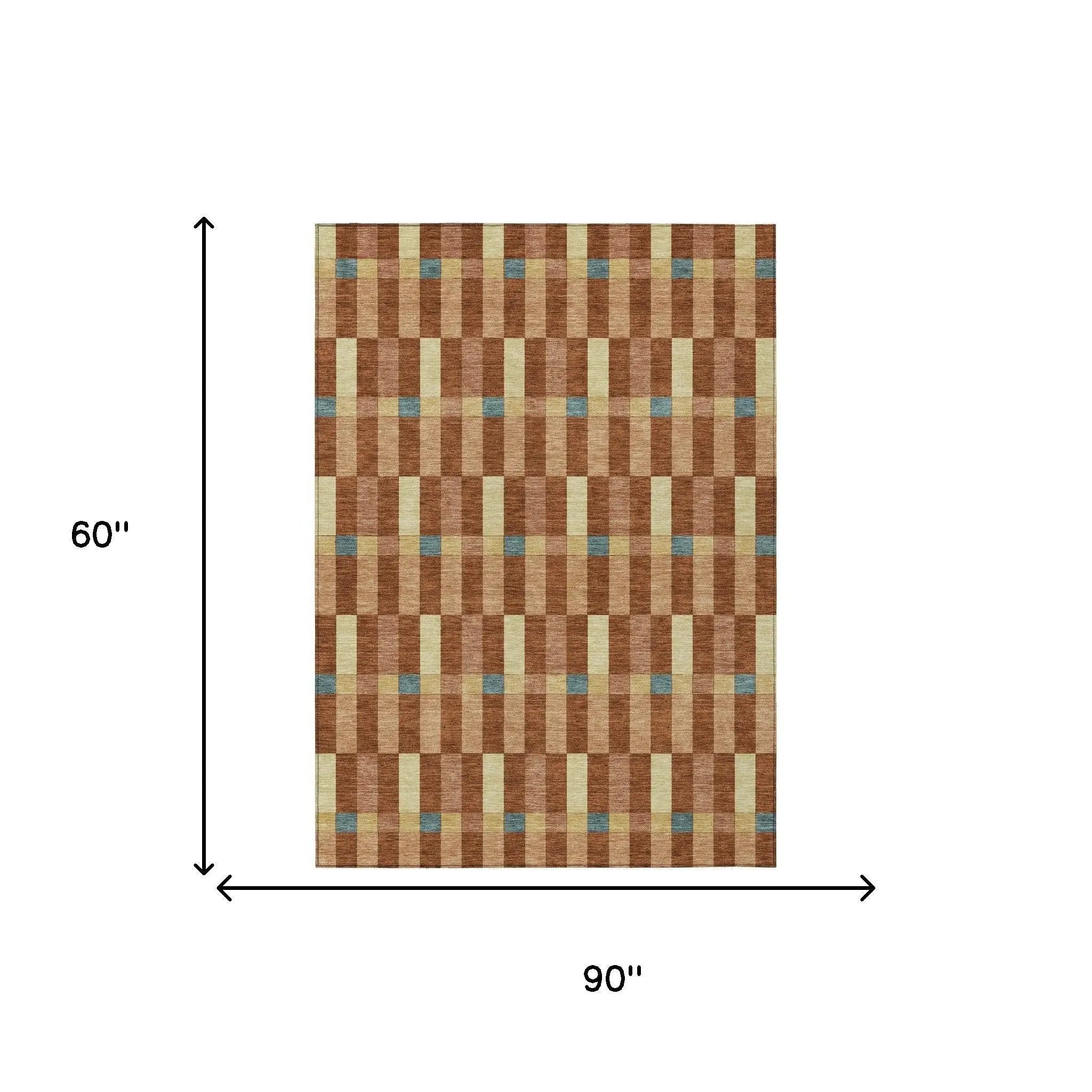 5' X 8' Orange And Teal Blue Geometric Washable Indoor Outdoor Area Rug Homeroots Outdoor