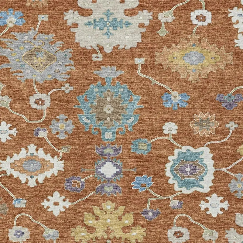 5' X 8' Orange And Teal Blue Oriental Washable Indoor Outdoor Area Rug Homeroots Outdoor