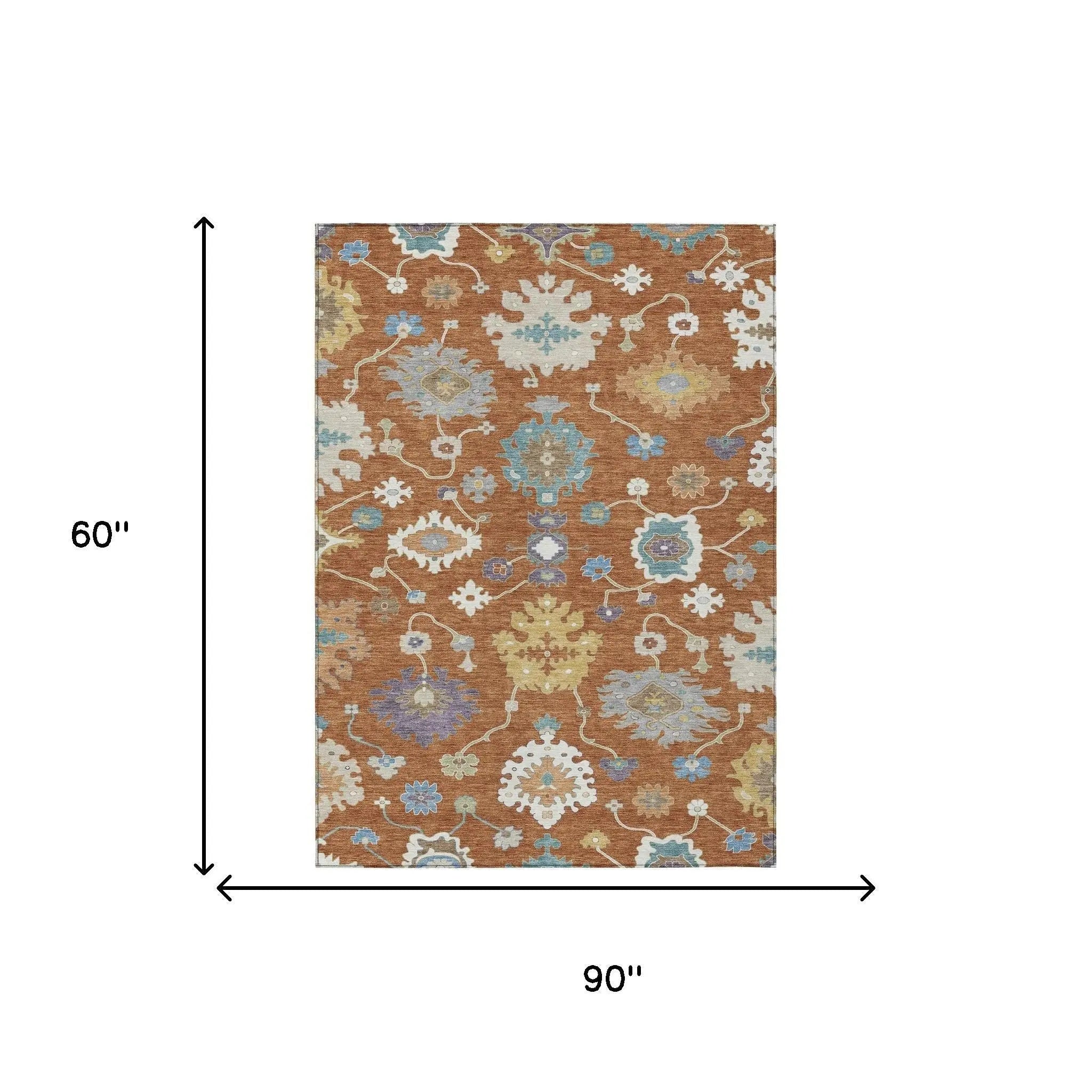 5' X 8' Orange And Teal Blue Oriental Washable Indoor Outdoor Area Rug Homeroots Outdoor
