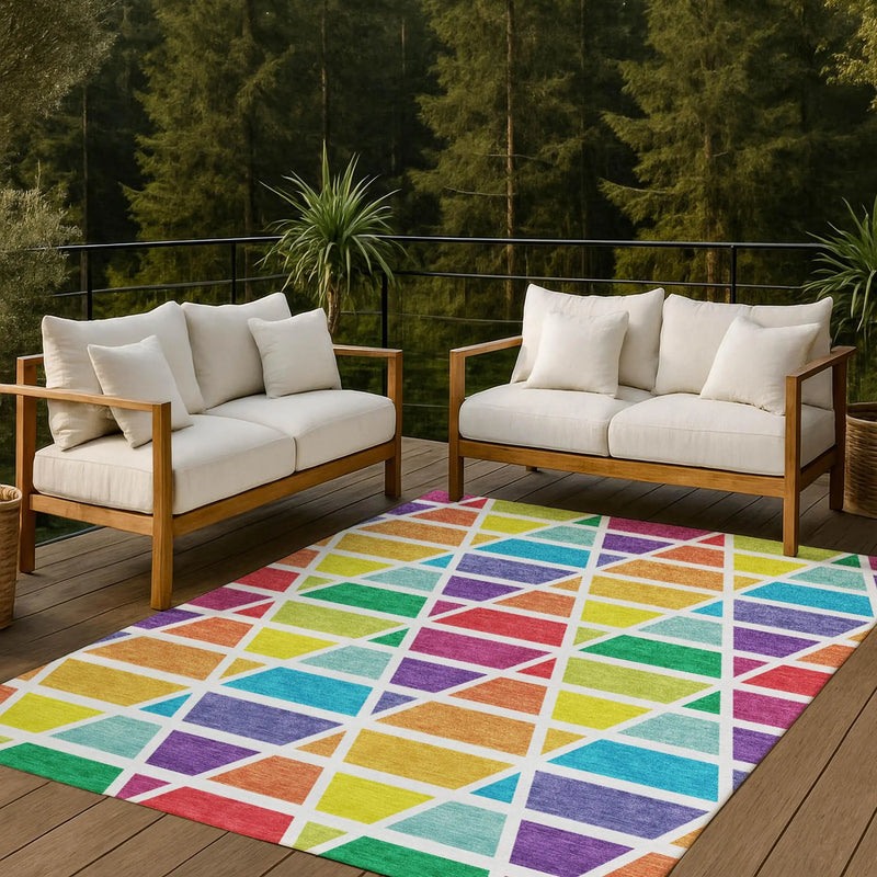 5' X 8' Orange And White Geometric Washable Indoor Outdoor Area Rug Homeroots Outdoor