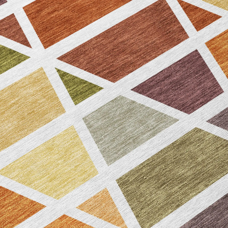 5' X 8' Orange And White Geometric Washable Indoor Outdoor Area Rug Homeroots Outdoor