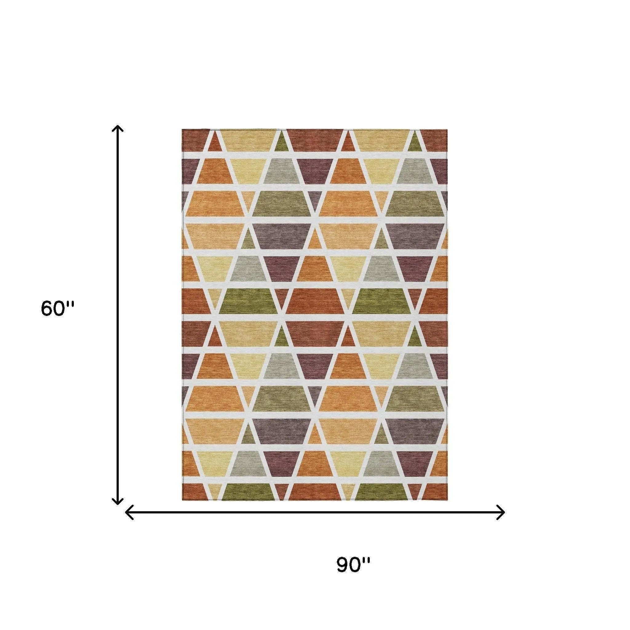 5' X 8' Orange And White Geometric Washable Indoor Outdoor Area Rug Homeroots Outdoor