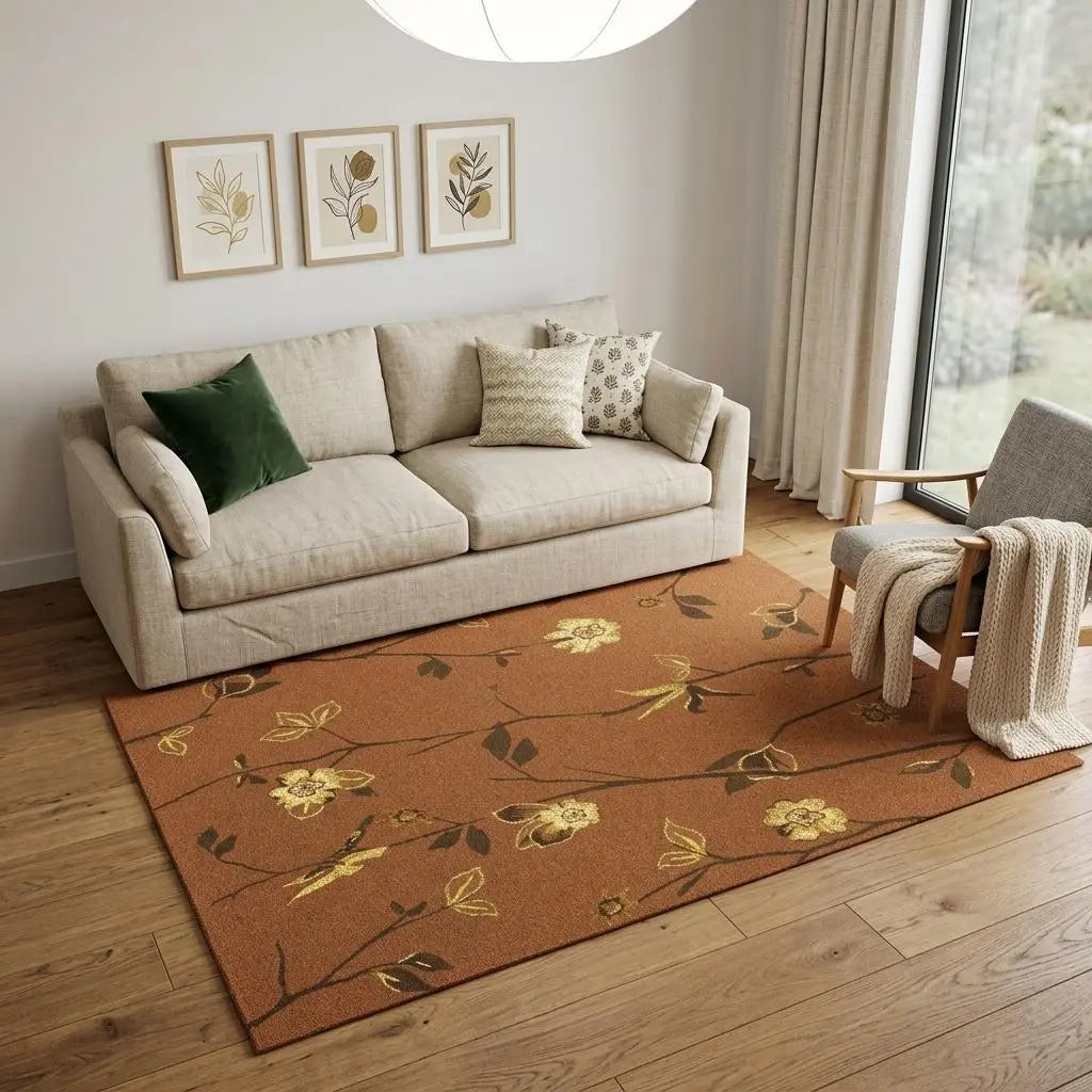 5' X 8' Orange Brown And Yellow Wool Floral Hand Knotted Area Rug Homeroots Home Decor