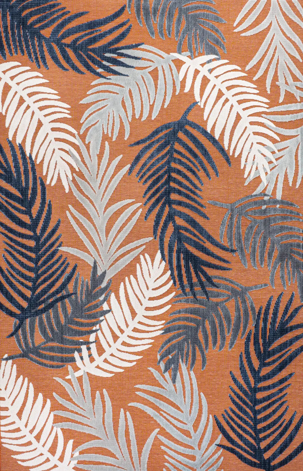 5' X 8' Orange Navy Blue And Ivory Floral Indoor Outdoor Area Rug - GreatEagleInc