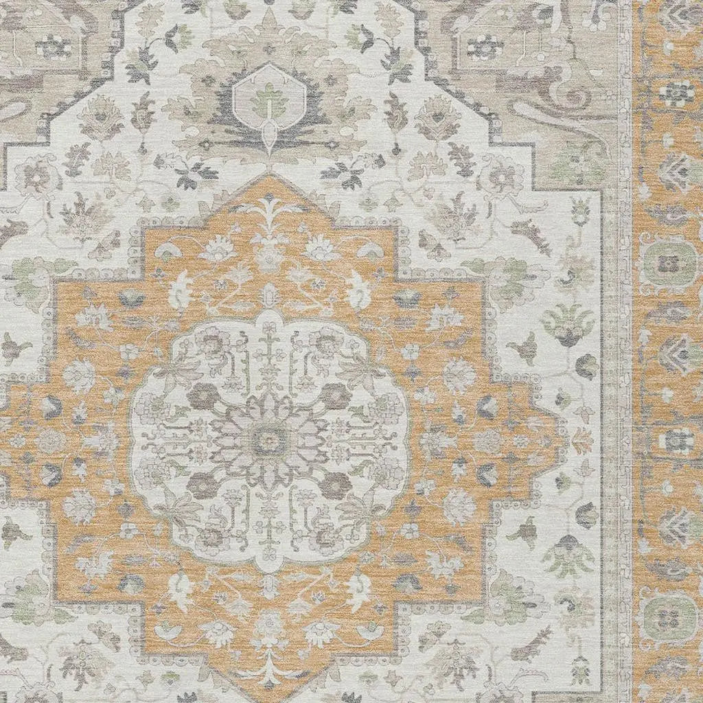 5' X 8' Peach And Gold Oriental Washable Indoor Outdoor Area Rug Homeroots Outdoor