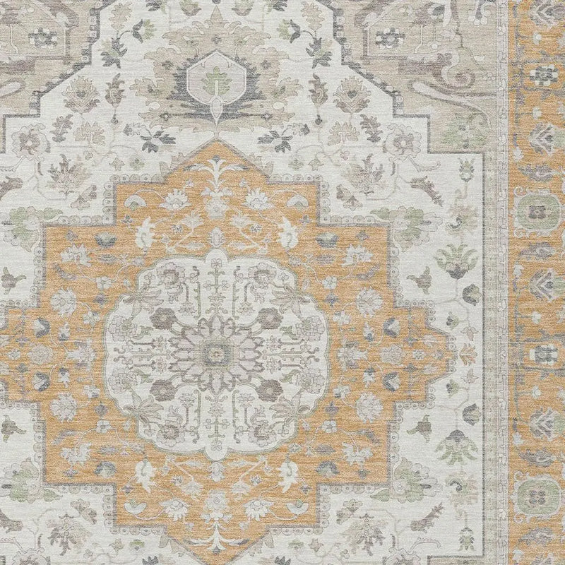 5' X 8' Peach And Gold Oriental Washable Indoor Outdoor Area Rug Homeroots Outdoor