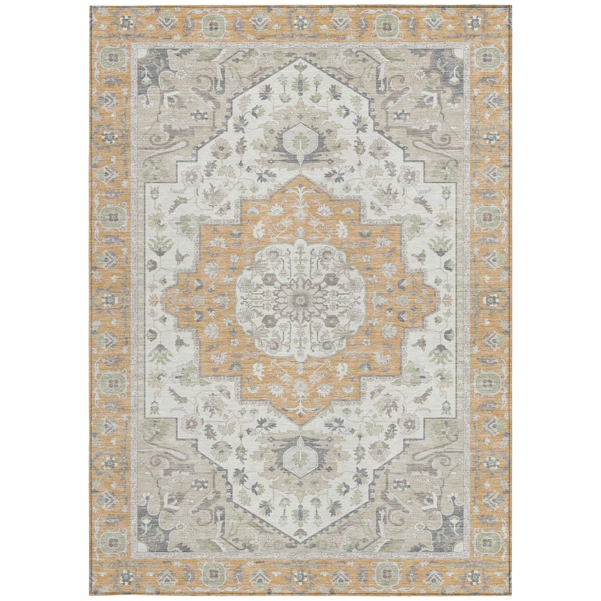 5' X 8' Peach And Gold Oriental Washable Indoor Outdoor Area Rug Homeroots Outdoor