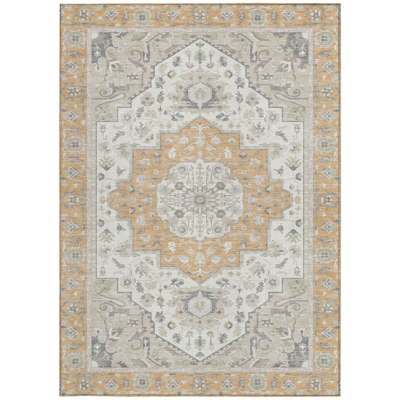 5' X 8' Peach And Gold Oriental Washable Indoor Outdoor Area Rug Homeroots Outdoor