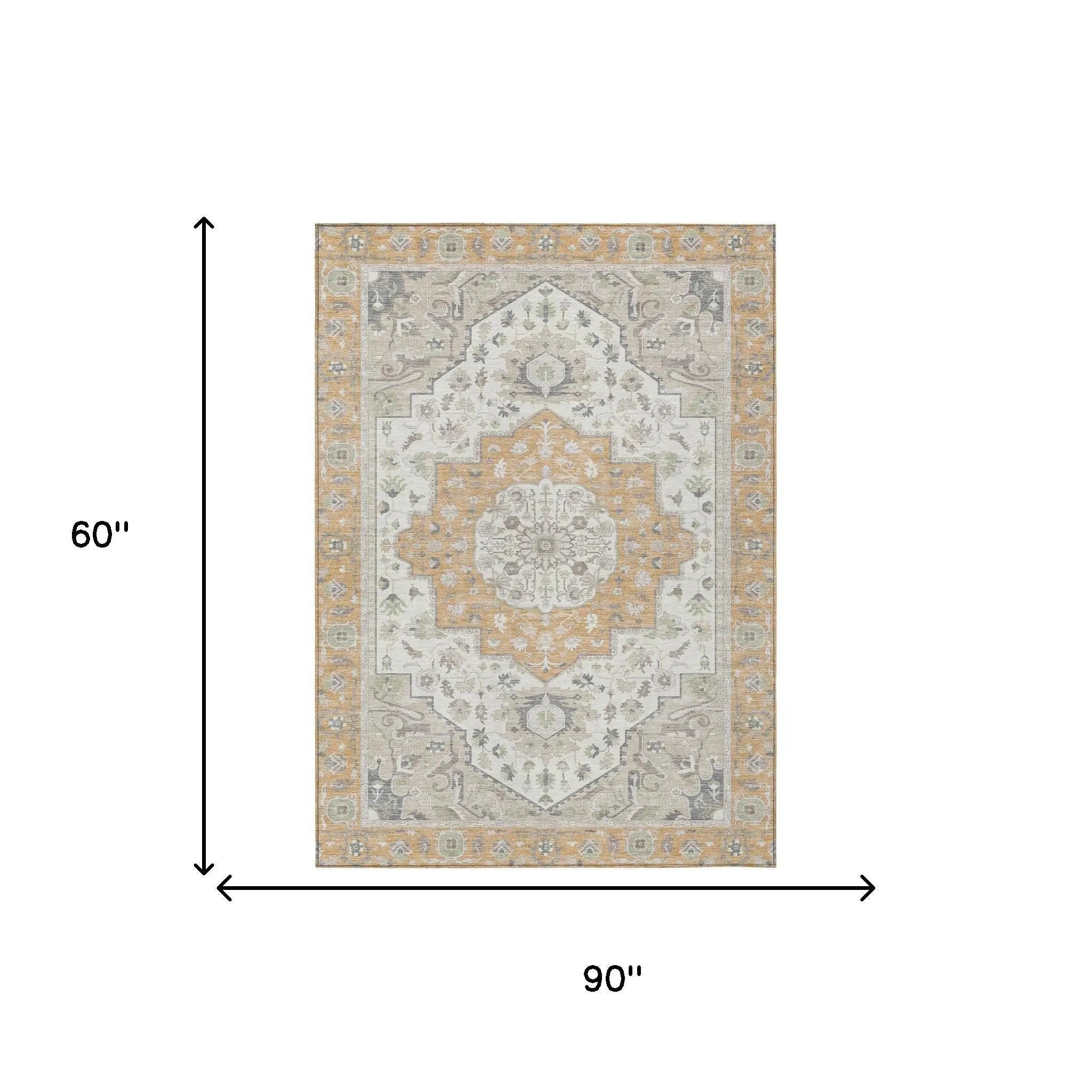 5' X 8' Peach And Gold Oriental Washable Indoor Outdoor Area Rug Homeroots Outdoor