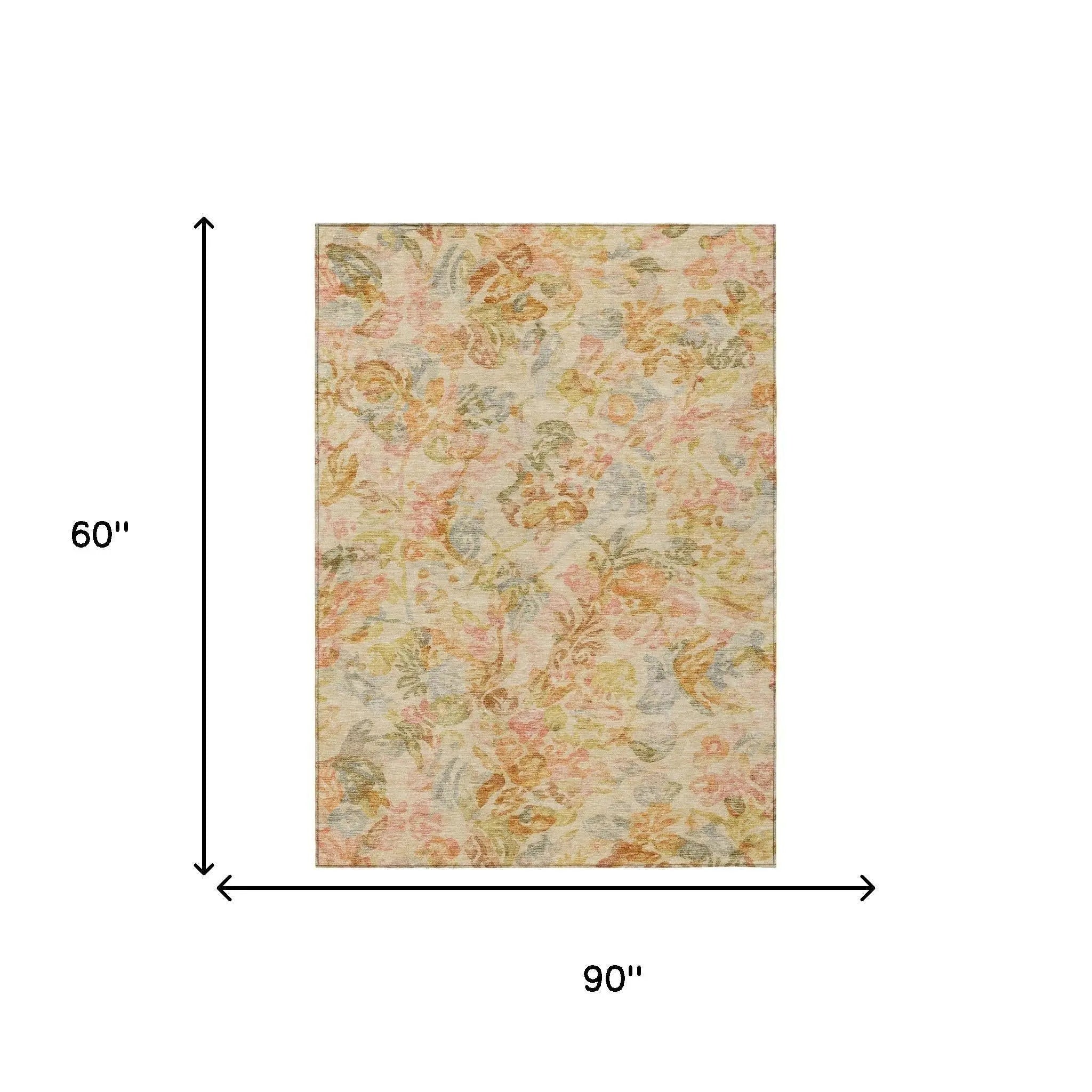 5' X 8' Peach And Orange Floral Washable Indoor Outdoor Area Rug Homeroots Outdoor