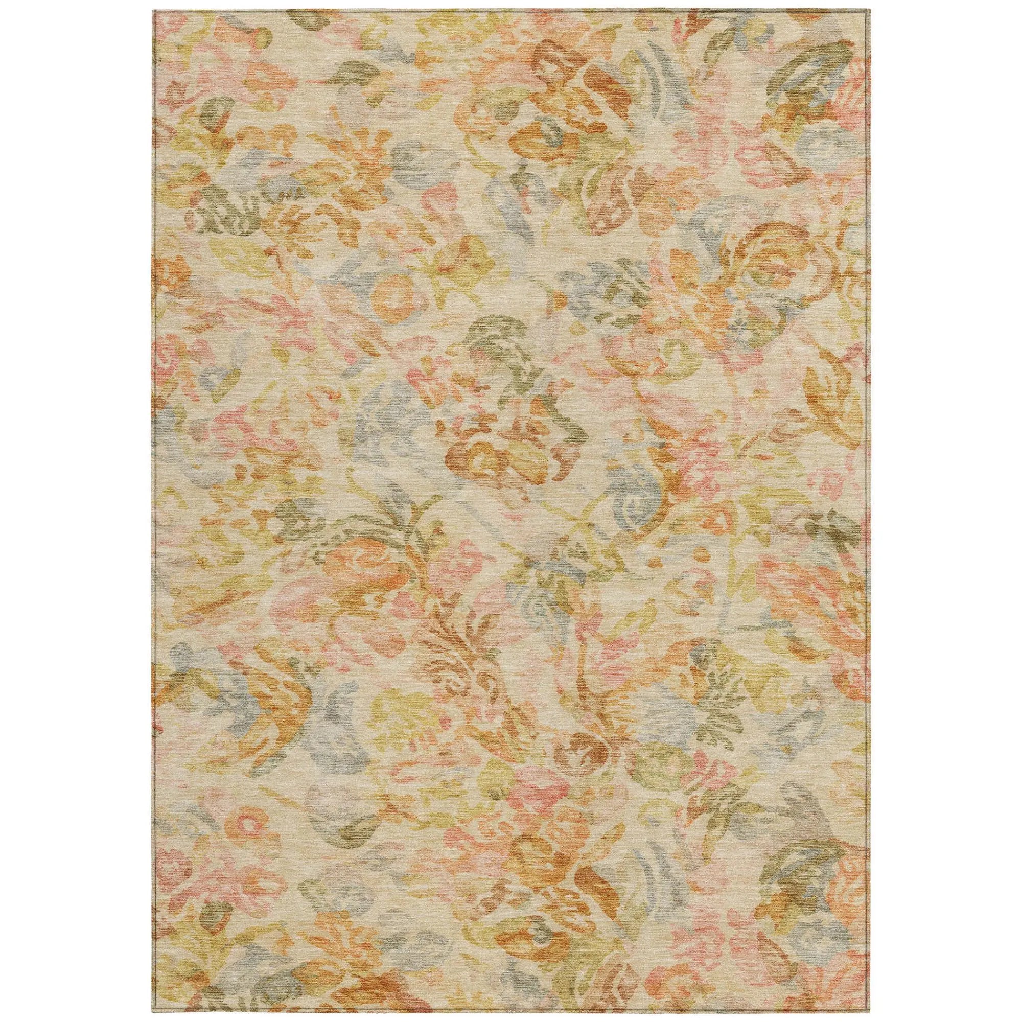 5' X 8' Peach And Orange Floral Washable Indoor Outdoor Area Rug Homeroots Outdoor