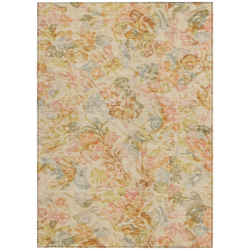 5' X 8' Peach And Orange Floral Washable Indoor Outdoor Area Rug Homeroots Outdoor