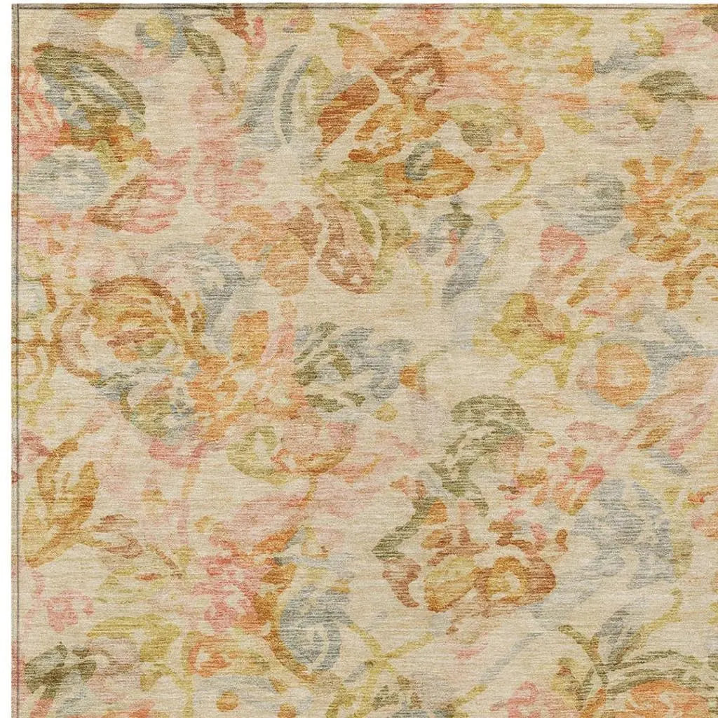 5' X 8' Peach And Orange Floral Washable Indoor Outdoor Area Rug Homeroots Outdoor