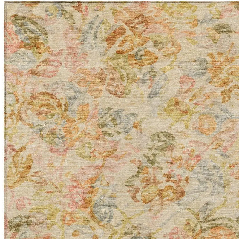 5' X 8' Peach And Orange Floral Washable Indoor Outdoor Area Rug Homeroots Outdoor