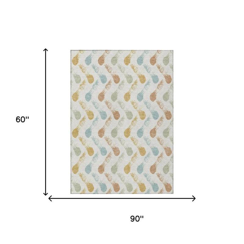 5' X 8' Pearl And Ivory Geometric Washable Indoor Outdoor Area Rug Homeroots Outdoor